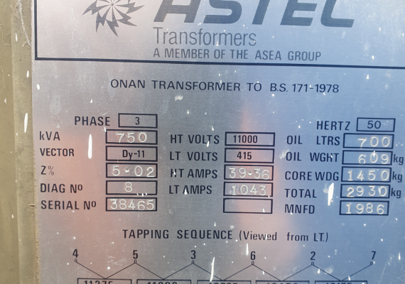 750kVA Transformer Astec